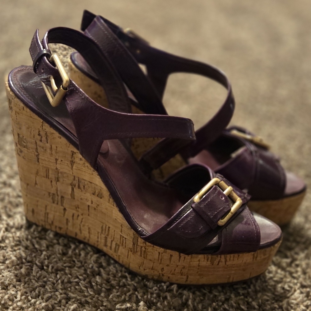 BCBG Maxazria Purple Wedge Sandals